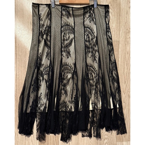 ABS by Allen Schwartz‎ VTG Black Lace Skirt Women's 12 Midi Sheer Mesh Lined - Picture 2 of 5
